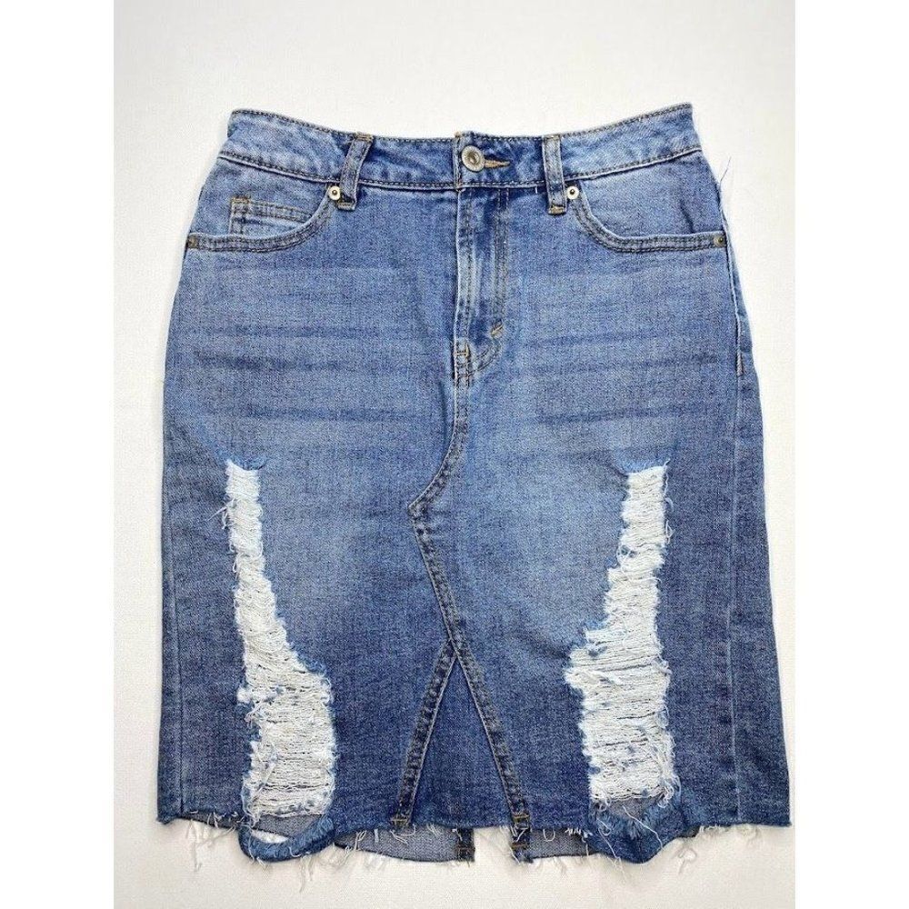 Juniors‎ Highway Denim Distressed Ripped Straight Pencil Skirt sz 3